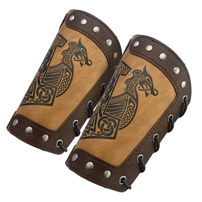 HiiFeuer Embossed Viking Symble Faux Leather Arm Armor, Viking Gauntlet Bracers, Knight Arm Guards for LARP Ren Faire