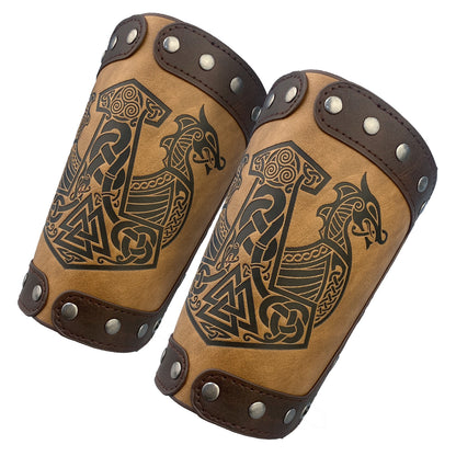 HiiFeuer Embossed Viking Symble Faux Leather Arm Armor, Viking Gauntlet Bracers, Knight Arm Guards for LARP Ren Faire