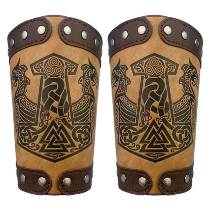 HiiFeuer Embossed Viking Symble Faux Leather Arm Armor, Viking Gauntlet Bracers, Knight Arm Guards for LARP Ren Faire