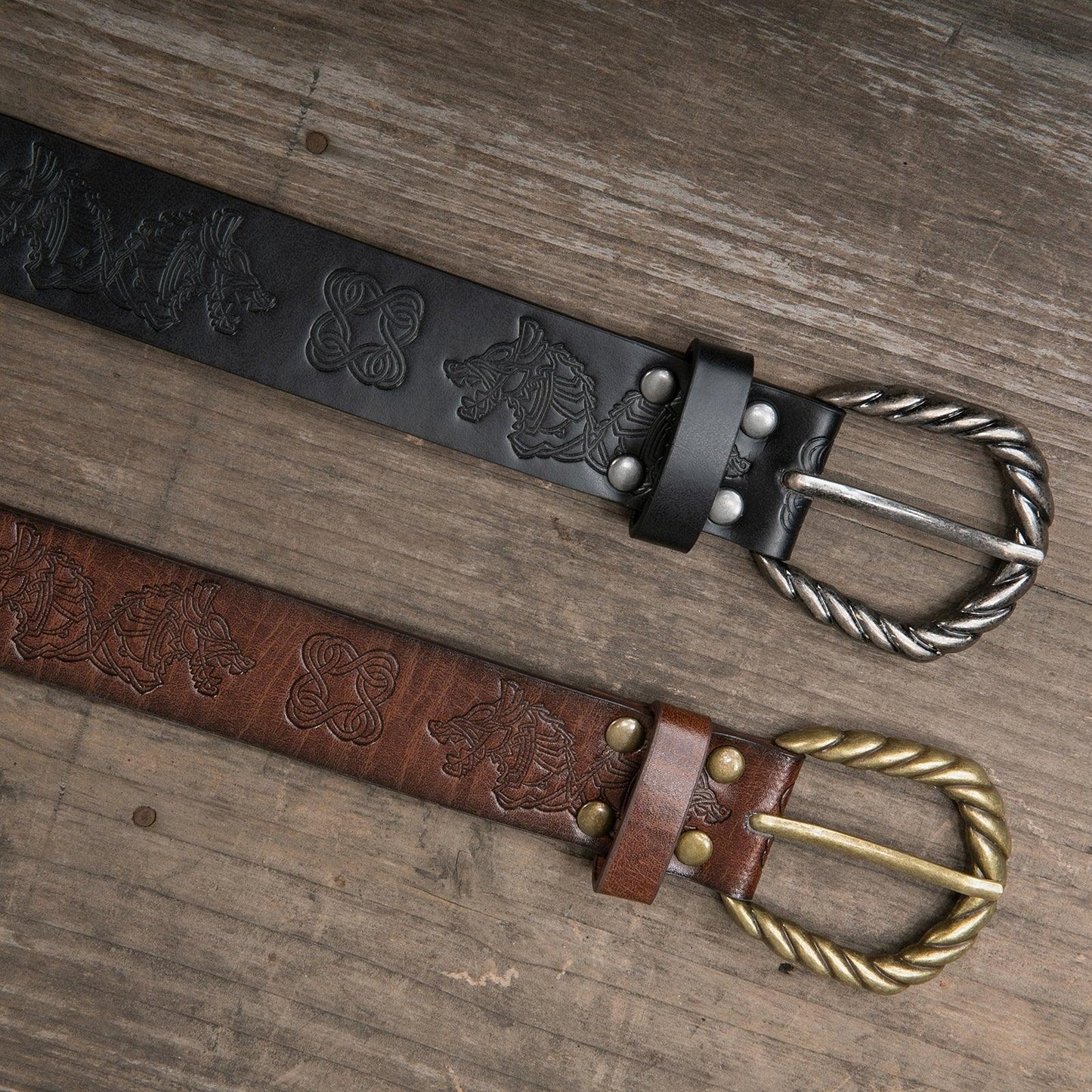 HiiFeuer Viking Fenrir Embossed Faux Leather Buckle Belt, Medieval Knight Belt