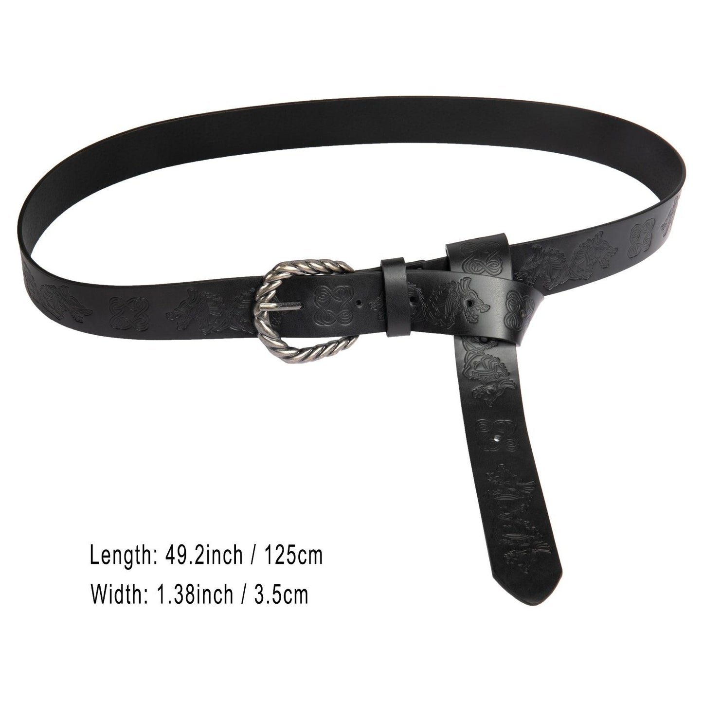 HiiFeuer Viking Fenrir Embossed Faux Leather Buckle Belt, Medieval Knight Belt