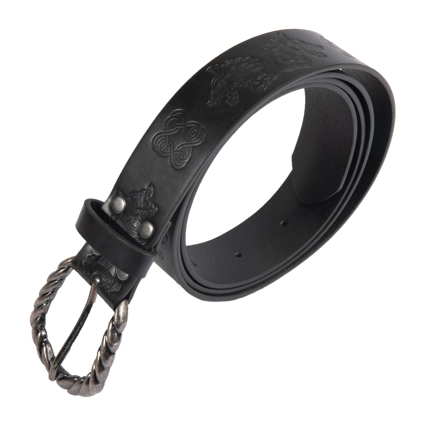 HiiFeuer Viking Fenrir Embossed Faux Leather Buckle Belt, Medieval Knight Belt