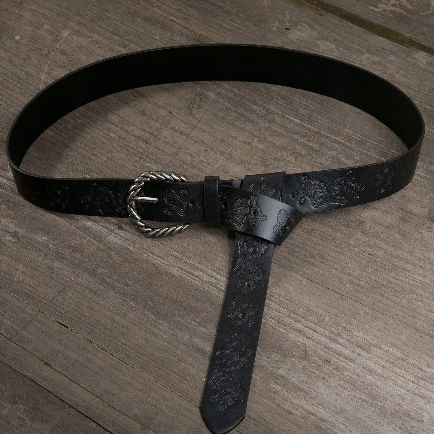 HiiFeuer Viking Fenrir Embossed Faux Leather Buckle Belt, Medieval Knight Belt