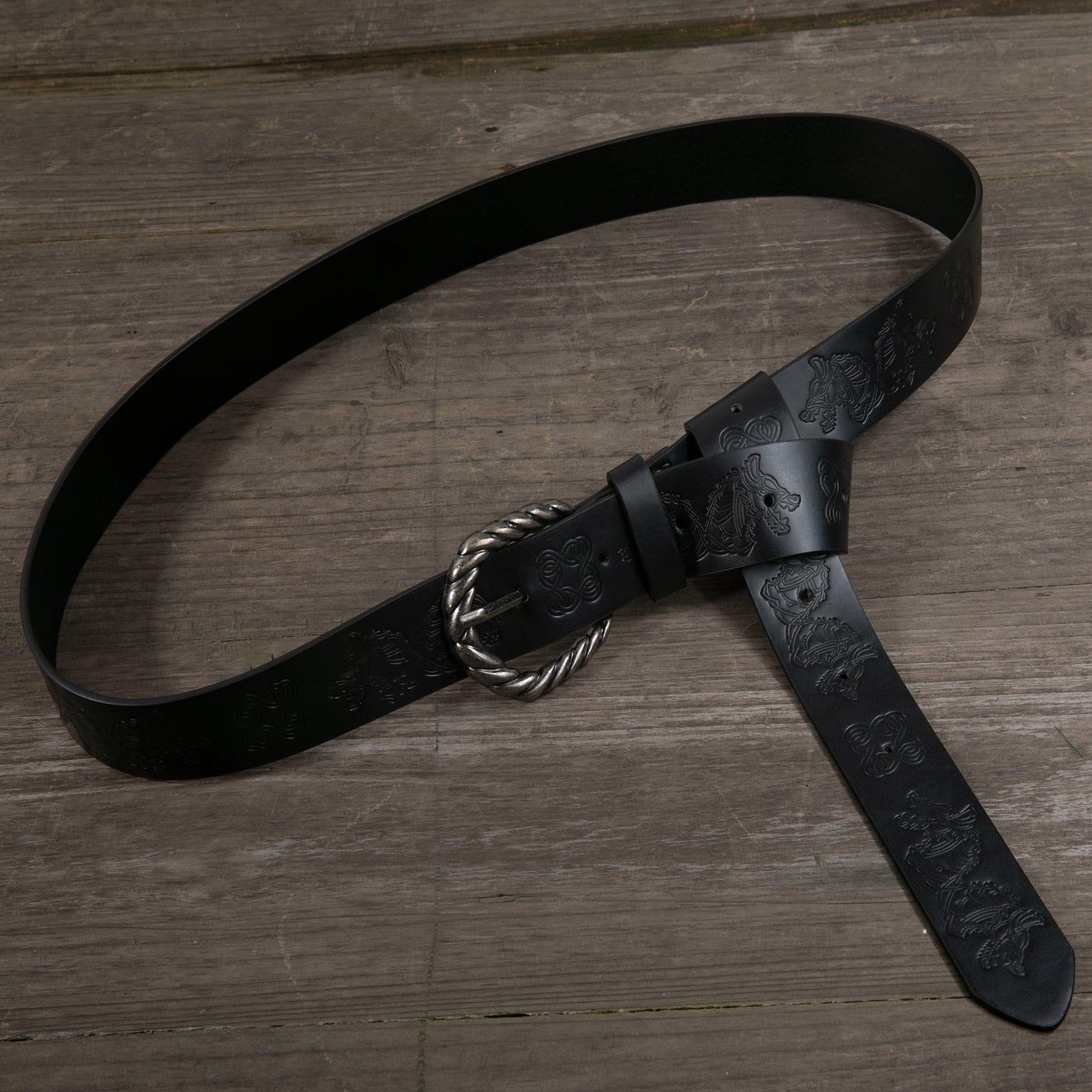 HiiFeuer Viking Fenrir Embossed Faux Leather Buckle Belt, Medieval Knight Belt