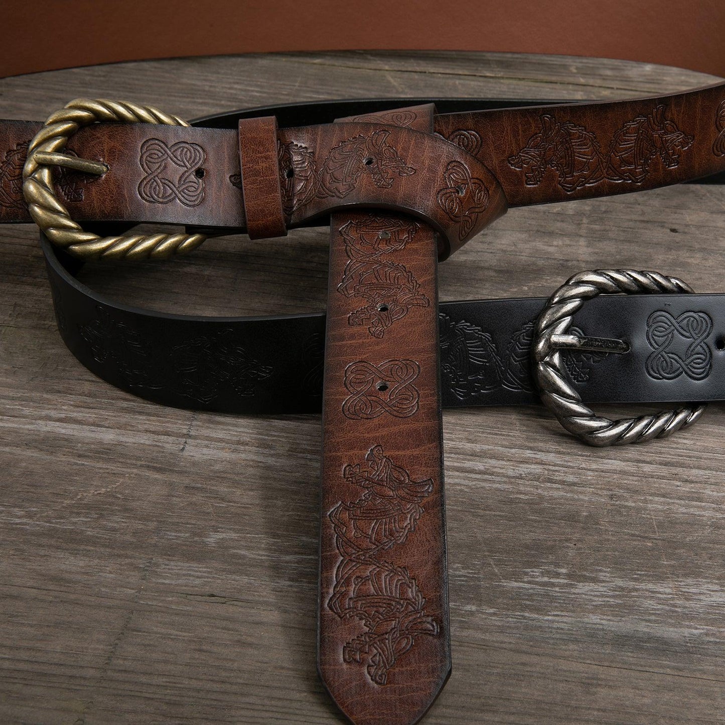 HiiFeuer Viking Fenrir Embossed Faux Leather Buckle Belt, Medieval Knight Belt