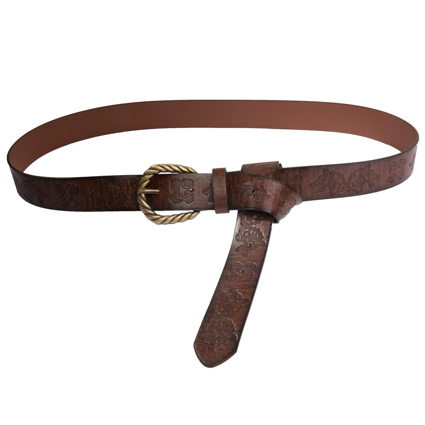 HiiFeuer Viking Fenrir Embossed Faux Leather Buckle Belt, Medieval Knight Belt