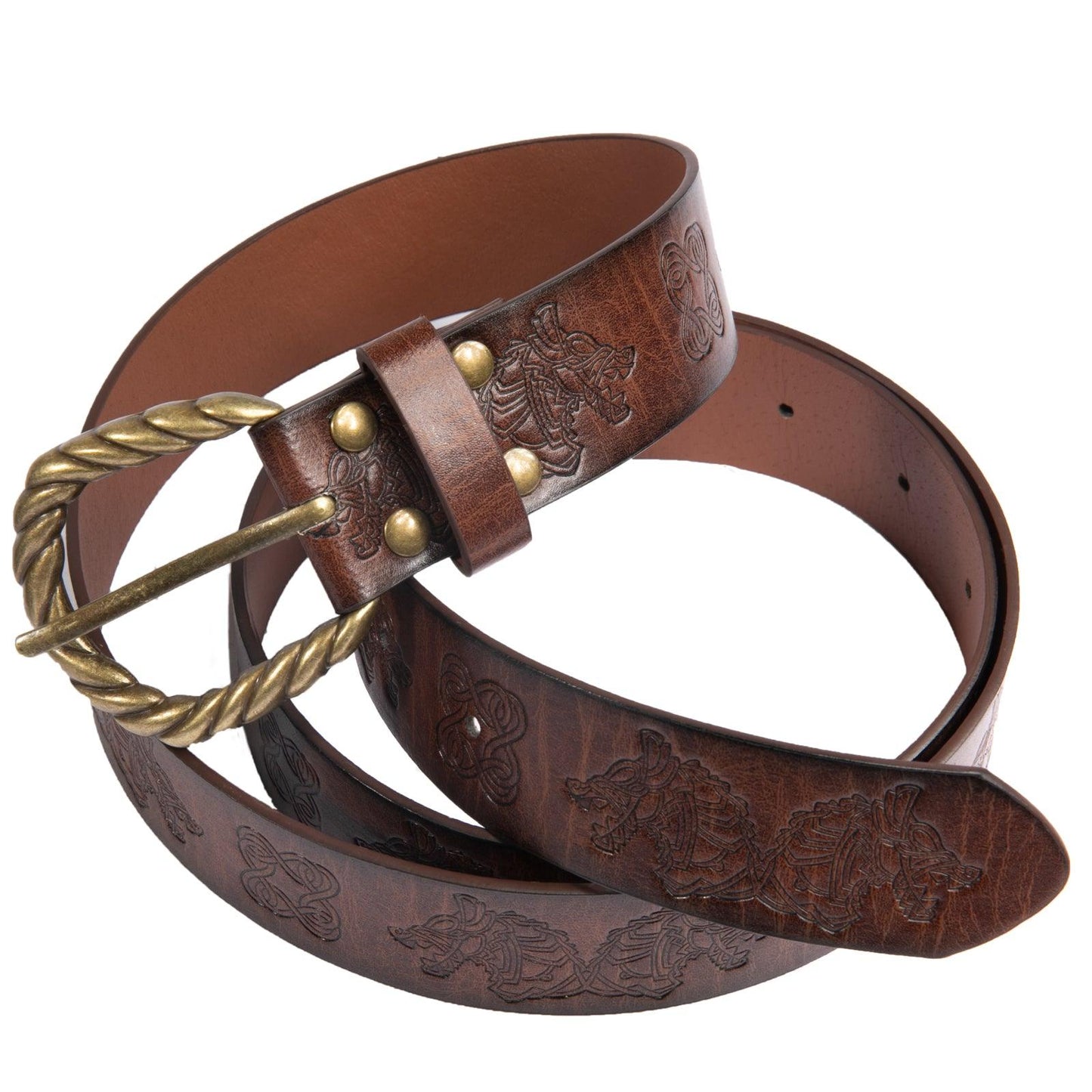 HiiFeuer Viking Fenrir Embossed Faux Leather Buckle Belt, Medieval Knight Belt