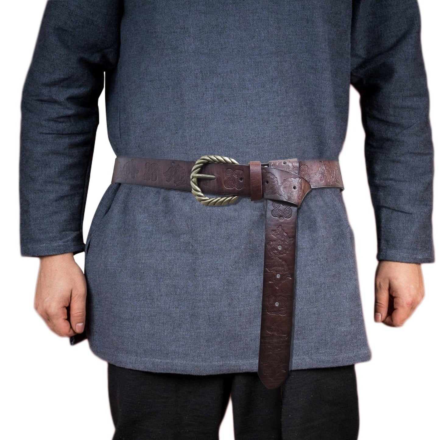 HiiFeuer Viking Fenrir Embossed Faux Leather Buckle Belt, Medieval Knight Belt