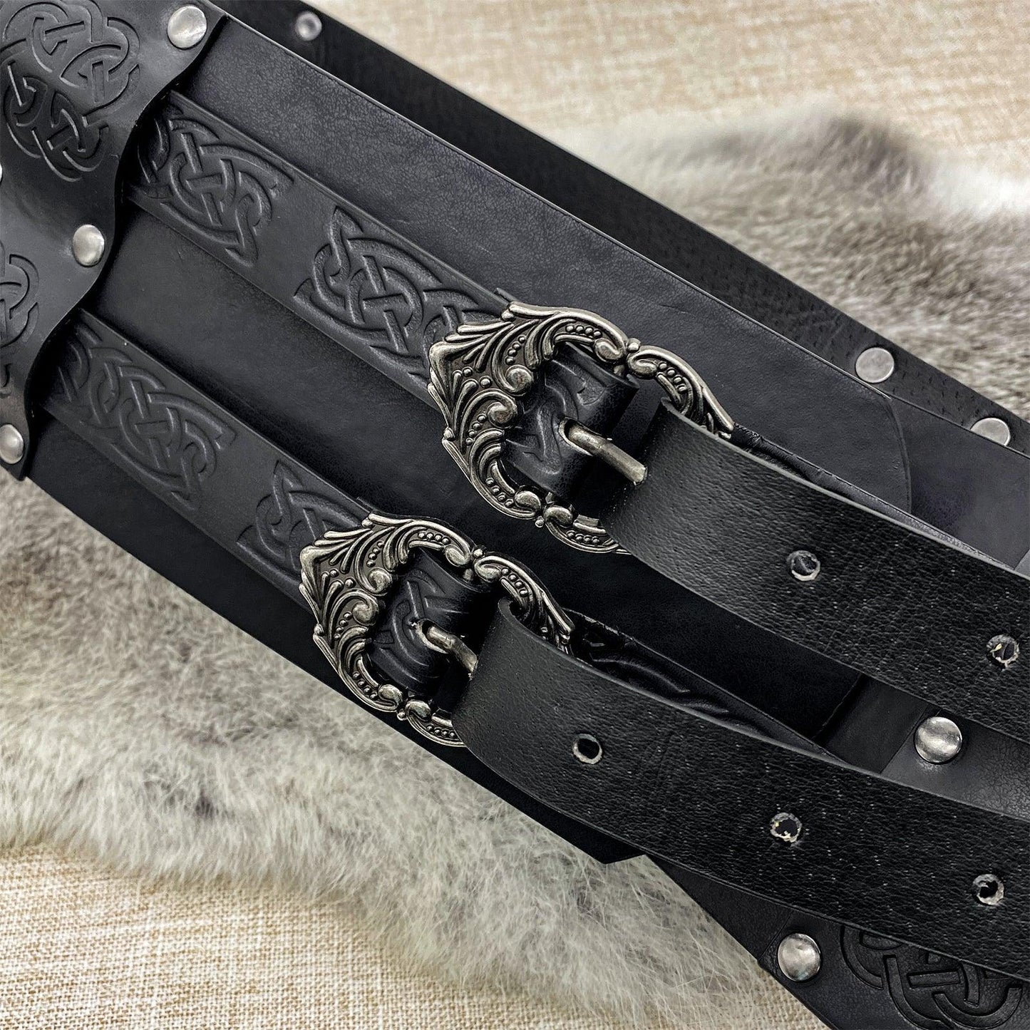 HiiFeuer Viking Wide Belt, Medieval Faux Leather Armor Belt Knight Corset Belt, LARP Costume