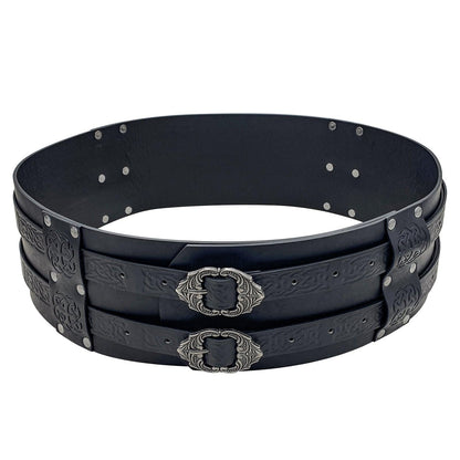 HiiFeuer Viking Wide Belt, Medieval Faux Leather Armor Belt Knight Corset Belt, LARP Costume