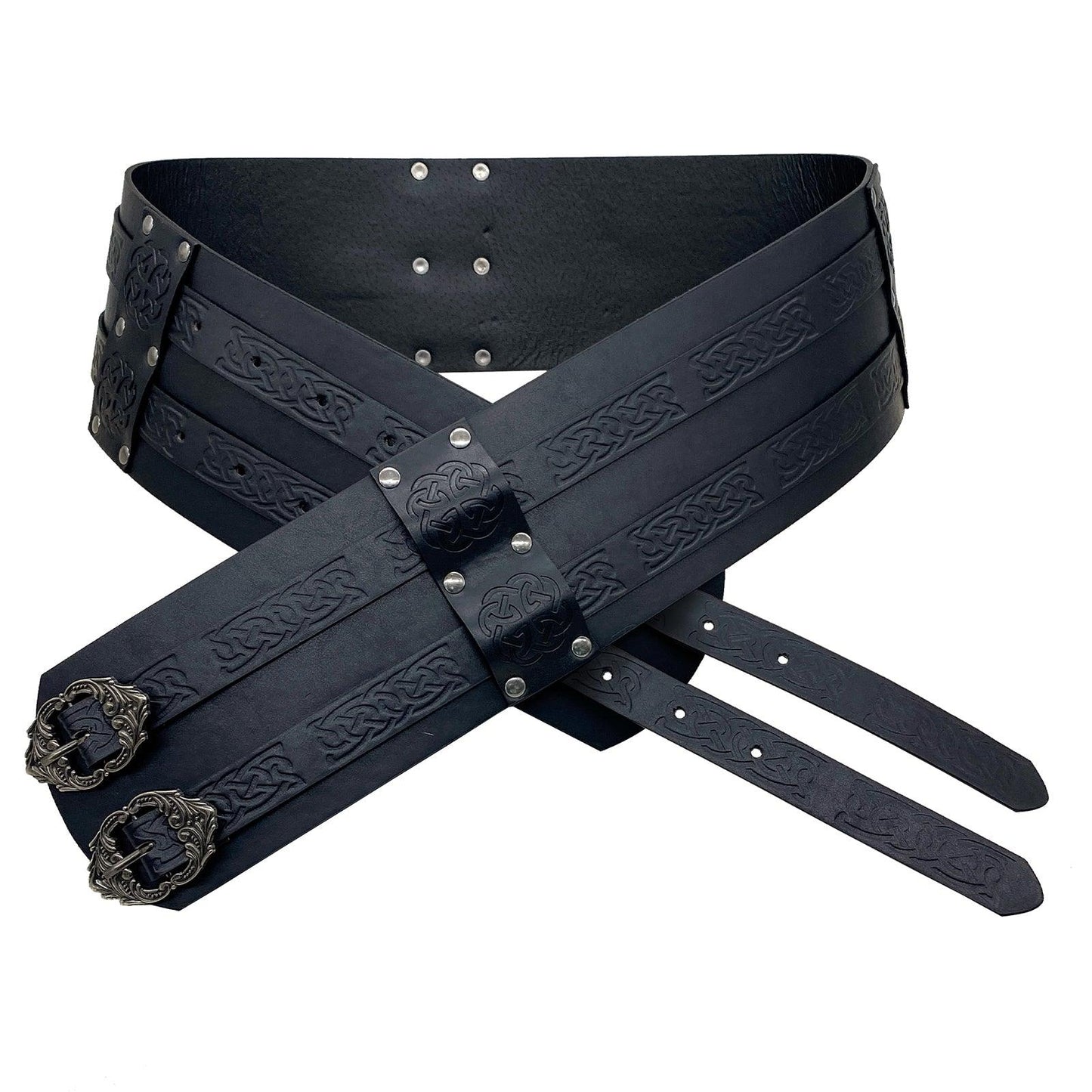 HiiFeuer Viking Wide Belt, Medieval Faux Leather Armor Belt Knight Corset Belt, LARP Costume