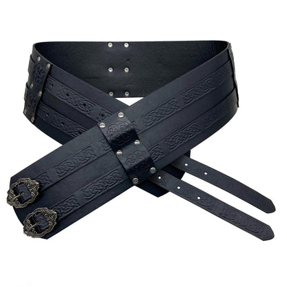 HiiFeuer Viking Wide Belt, Medieval Faux Leather Armor Belt Knight Corset Belt, LARP Costume