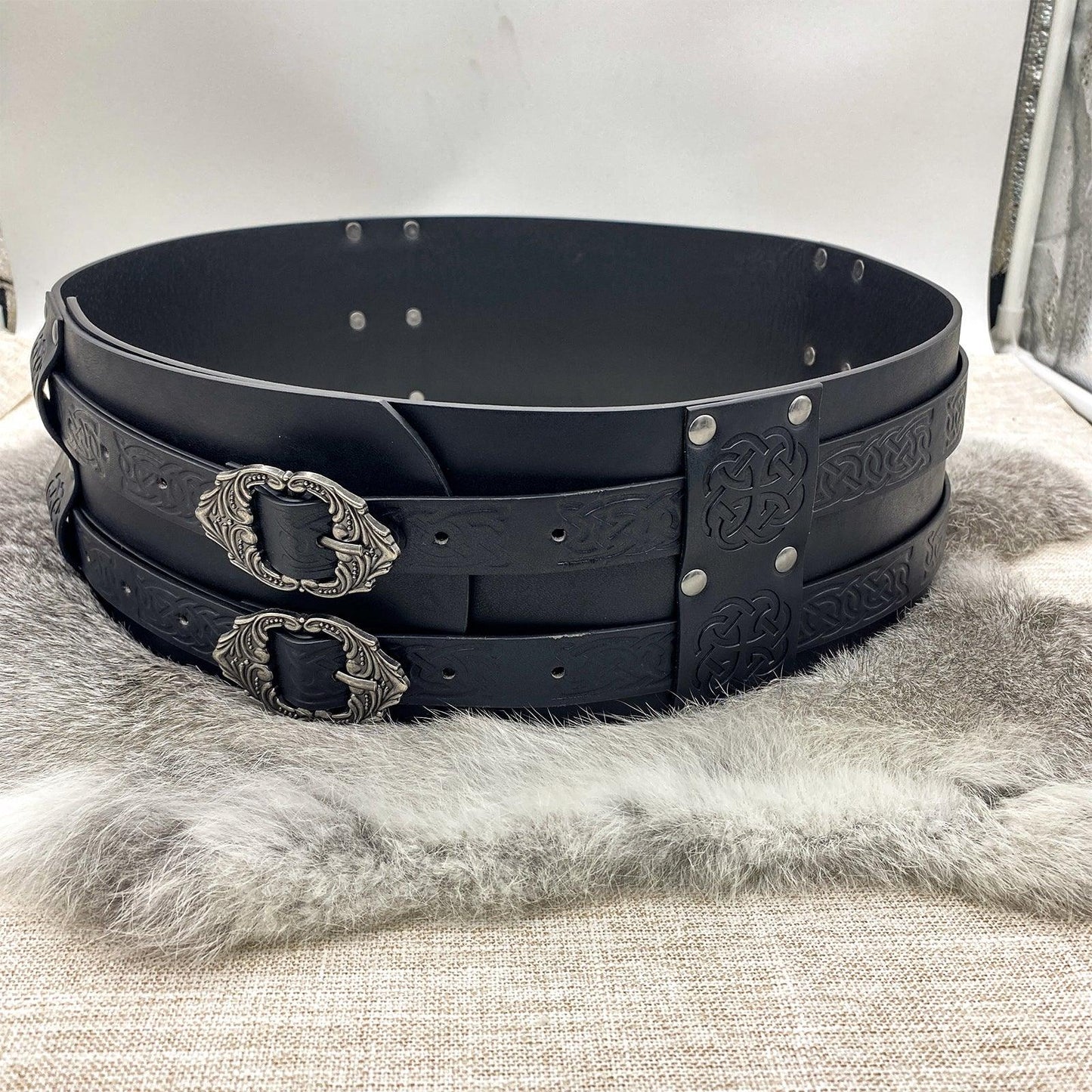 HiiFeuer Viking Wide Belt, Medieval Faux Leather Armor Belt Knight Corset Belt, LARP Costume