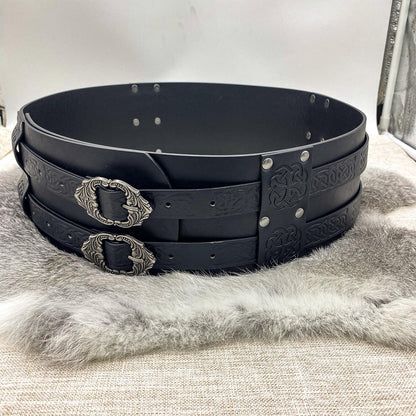 HiiFeuer Viking Wide Belt, Medieval Faux Leather Armor Belt Knight Corset Belt, LARP Costume