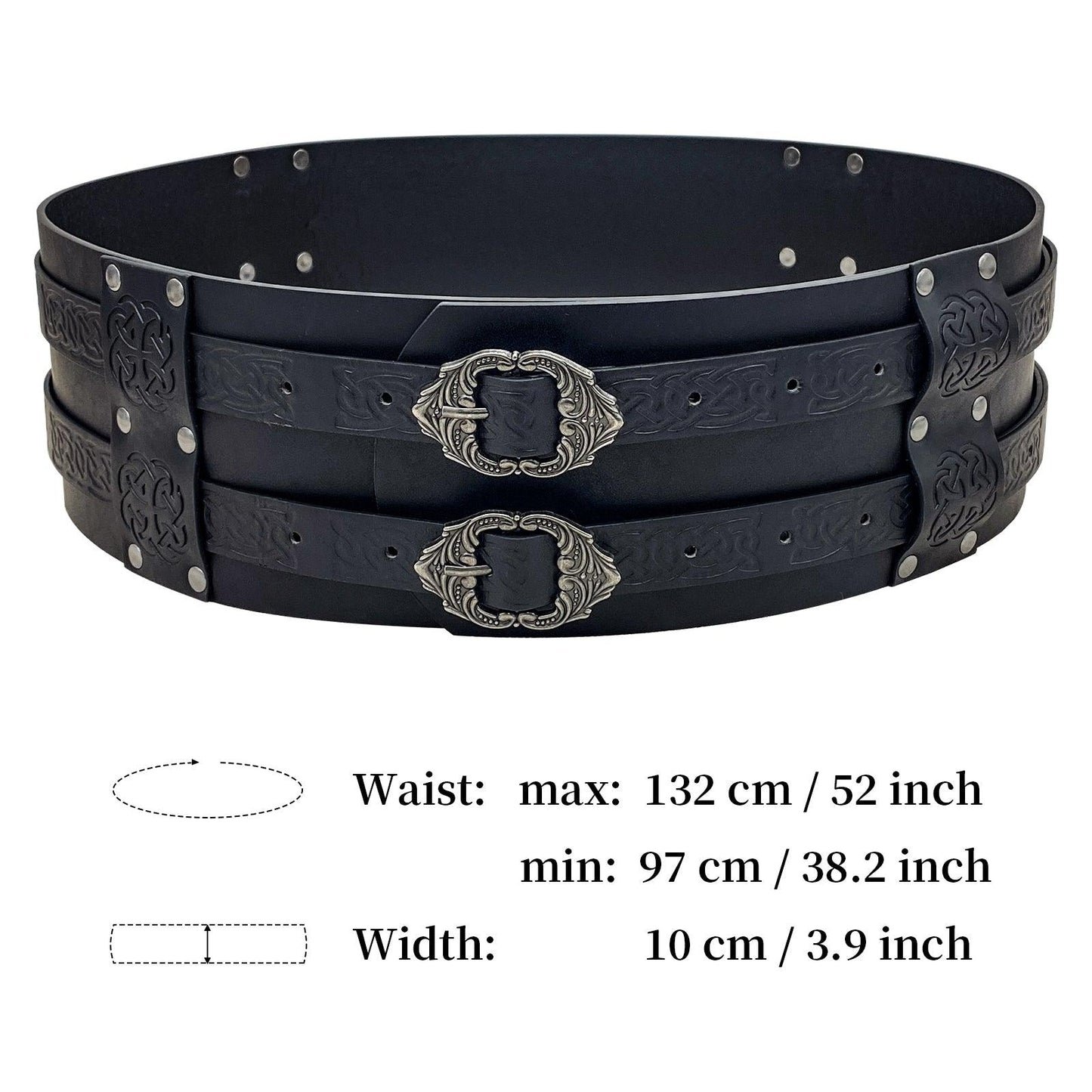 HiiFeuer Viking Wide Belt, Medieval Faux Leather Armor Belt Knight Corset Belt, LARP Costume
