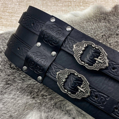 HiiFeuer Viking Wide Belt, Medieval Faux Leather Armor Belt Knight Corset Belt, LARP Costume