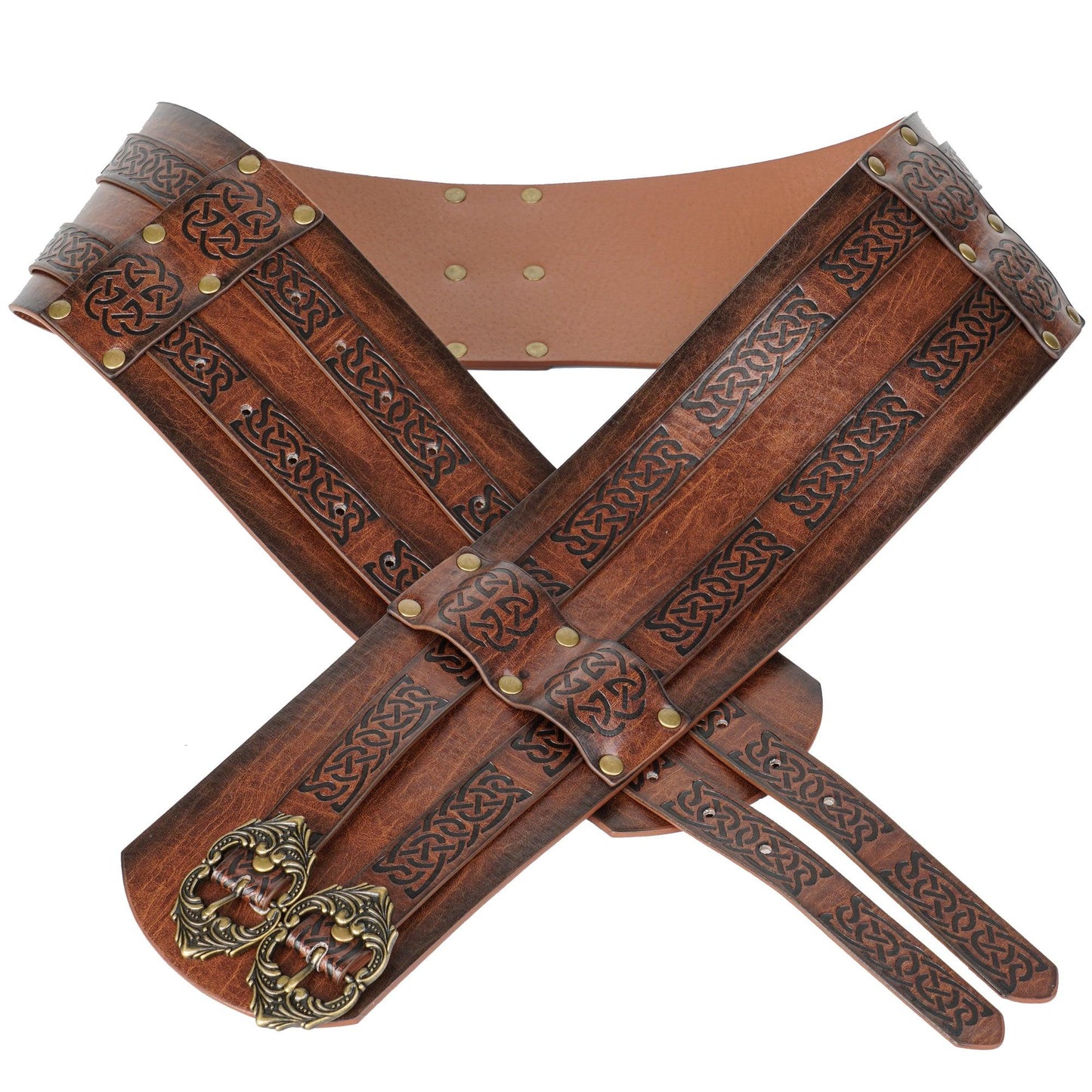 HiiFeuer Viking Wide Belt, Medieval Faux Leather Armor Belt Knight Corset Belt, LARP Costume