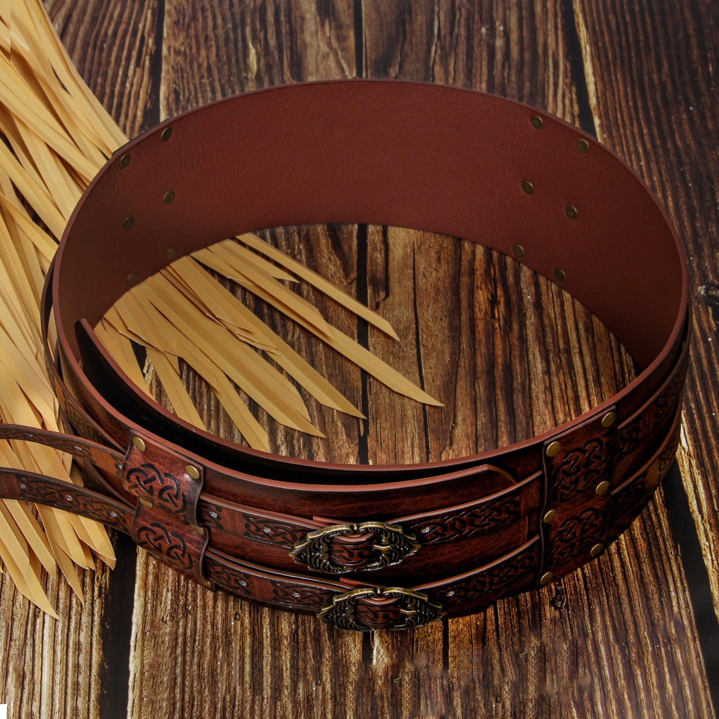 HiiFeuer Viking Wide Belt, Medieval Faux Leather Armor Belt Knight Corset Belt, LARP Costume