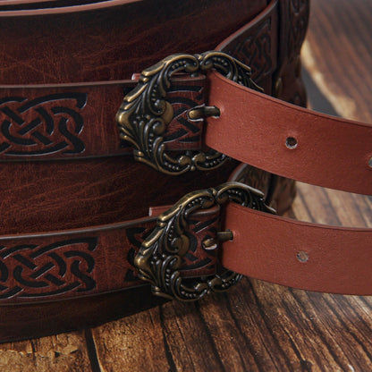 HiiFeuer Viking Wide Belt, Medieval Faux Leather Armor Belt Knight Corset Belt, LARP Costume