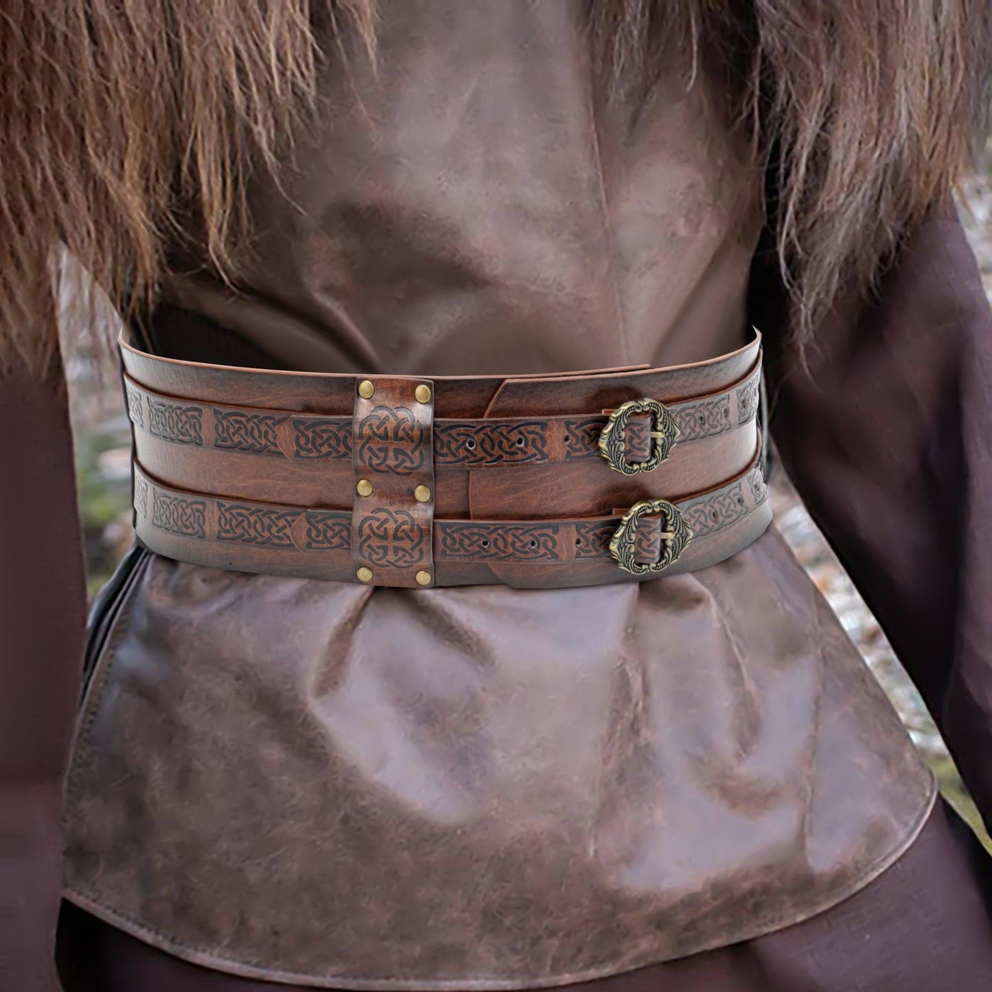 HiiFeuer Viking Wide Belt, Medieval Faux Leather Armor Belt Knight Corset Belt, LARP Costume