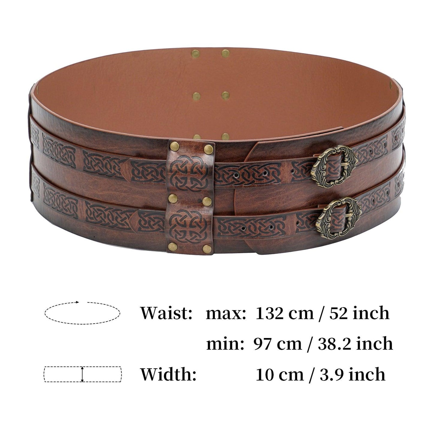 HiiFeuer Viking Wide Belt, Medieval Faux Leather Armor Belt Knight Corset Belt, LARP Costume
