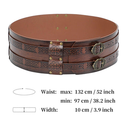 HiiFeuer Viking Wide Belt, Medieval Faux Leather Armor Belt Knight Corset Belt, LARP Costume