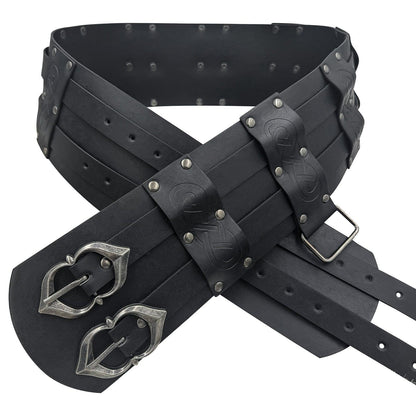 HiiFeuer Viking Wide Belt, Medieval Faux Leather Armor Belt Knight Corset Belt, LARP Costume