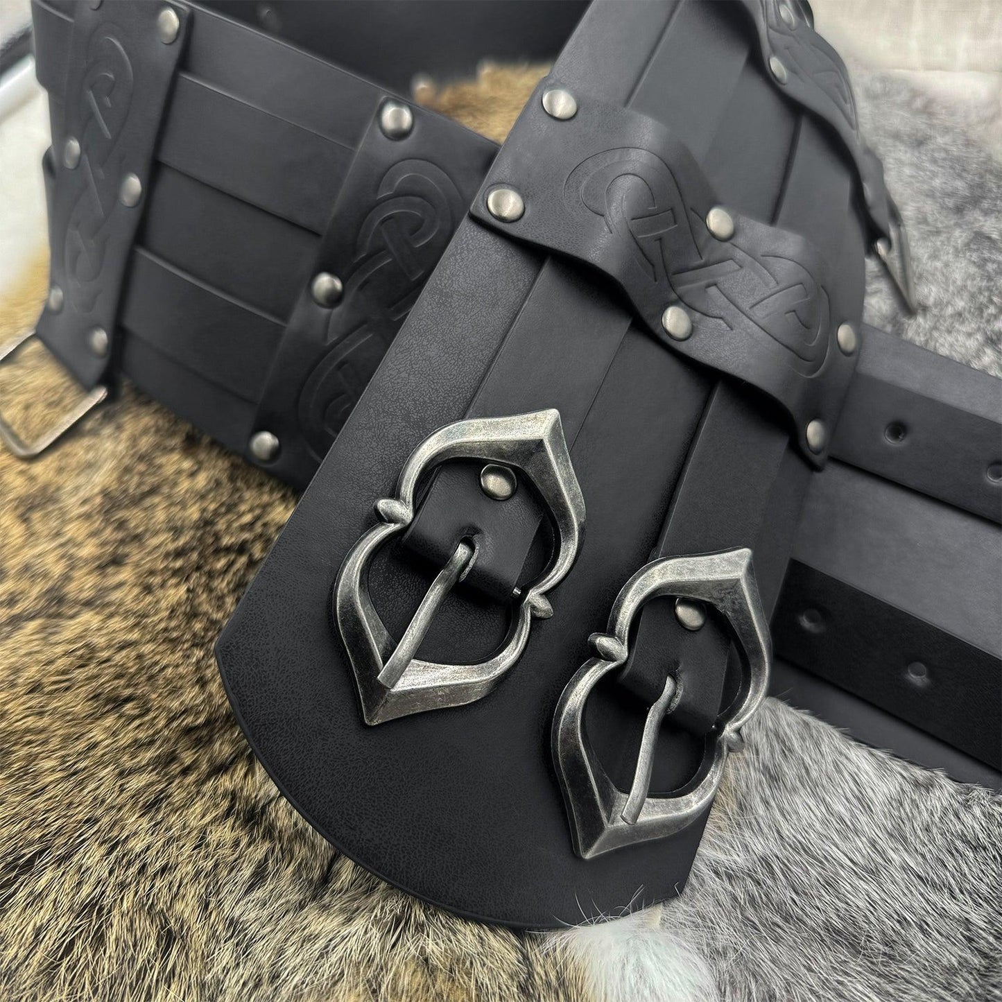 HiiFeuer Viking Wide Belt, Medieval Faux Leather Armor Belt Knight Corset Belt, LARP Costume