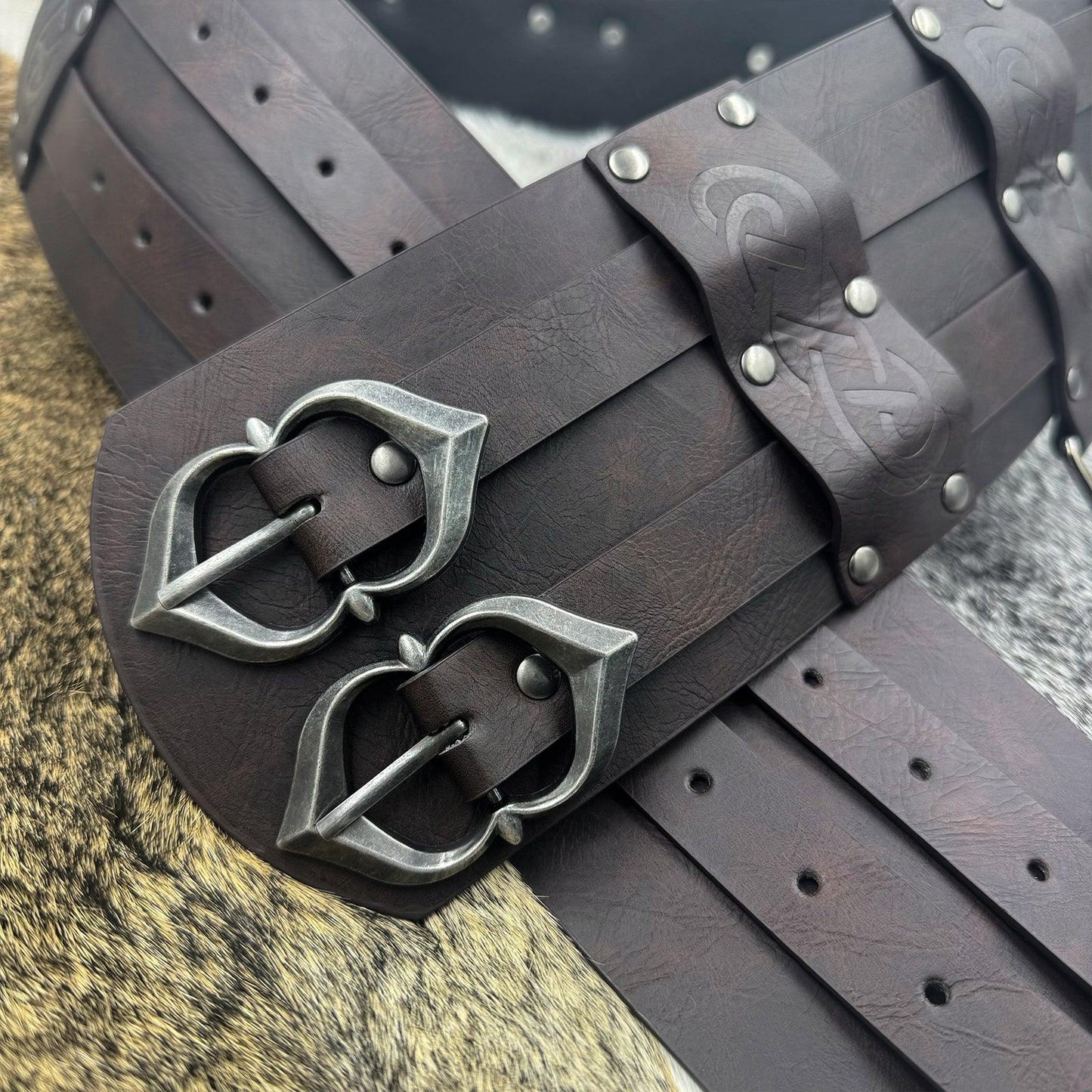 HiiFeuer Viking Wide Belt, Medieval Faux Leather Armor Belt Knight Corset Belt, LARP Costume