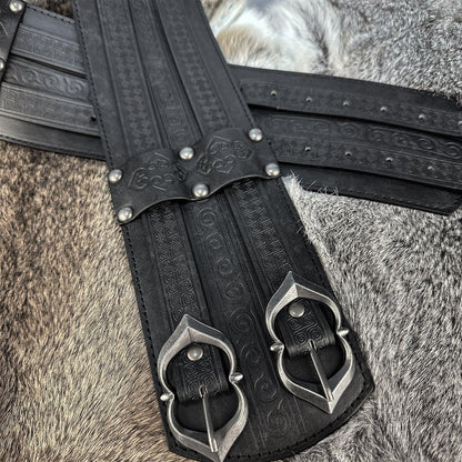 HiiFeuer Viking Wide Belt, Medieval Faux Leather Armor Belt Knight Corset Belt, LARP Costume