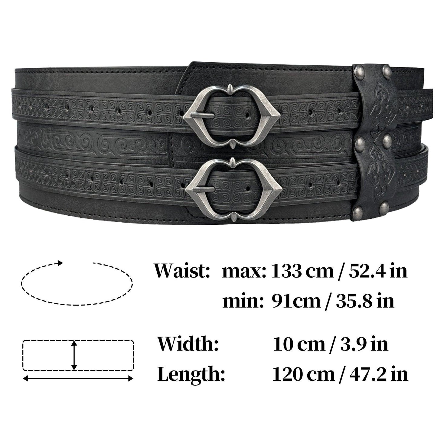 HiiFeuer Viking Wide Belt, Medieval Faux Leather Armor Belt Knight Corset Belt, LARP Costume