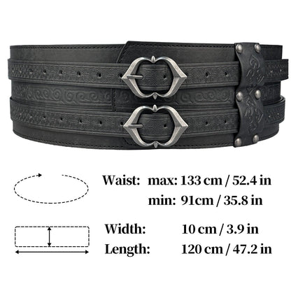 HiiFeuer Viking Wide Belt, Medieval Faux Leather Armor Belt Knight Corset Belt, LARP Costume