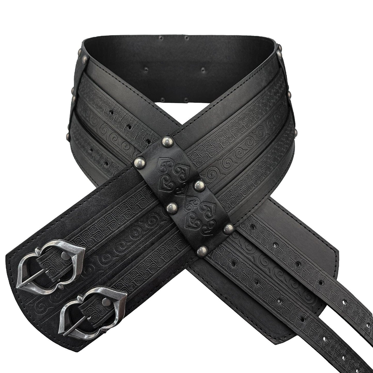 HiiFeuer Viking Wide Belt, Medieval Faux Leather Armor Belt Knight Corset Belt, LARP Costume