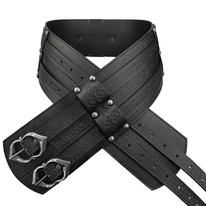 HiiFeuer Viking Wide Belt, Medieval Faux Leather Armor Belt Knight Corset Belt, LARP Costume