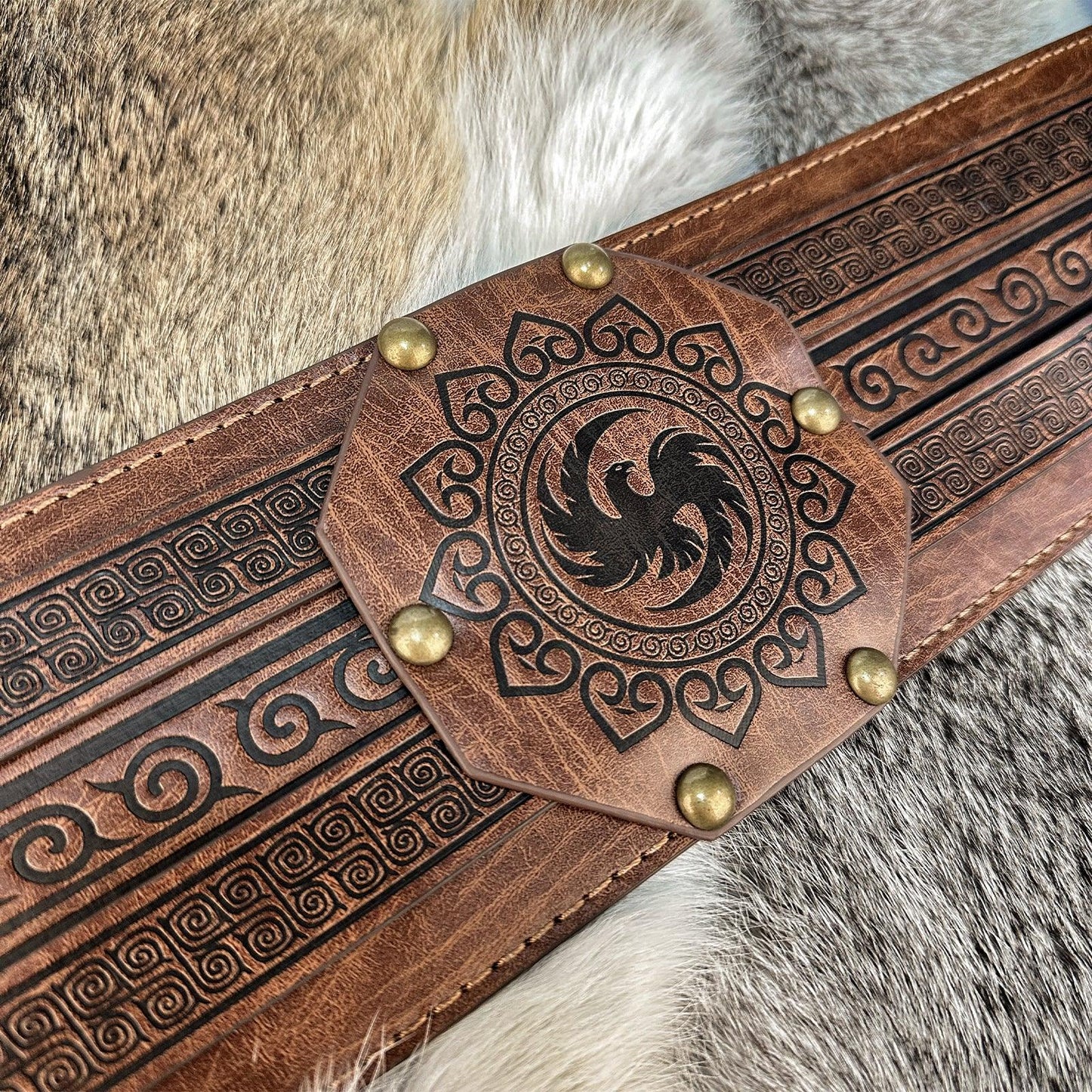HiiFeuer Viking Wide Belt, Medieval Faux Leather Armor Belt Knight Corset Belt, LARP Costume