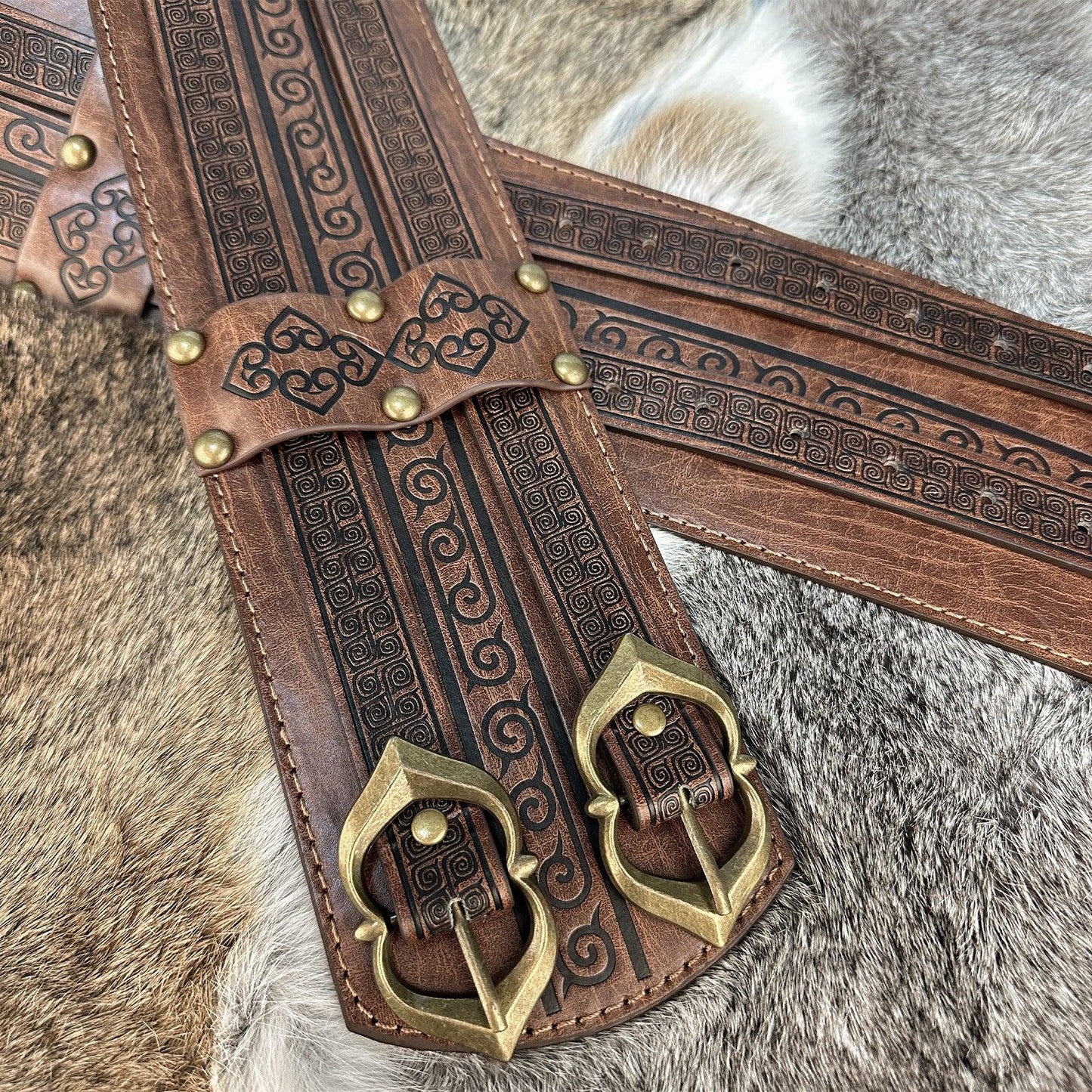 HiiFeuer Viking Wide Belt, Medieval Faux Leather Armor Belt Knight Corset Belt, LARP Costume