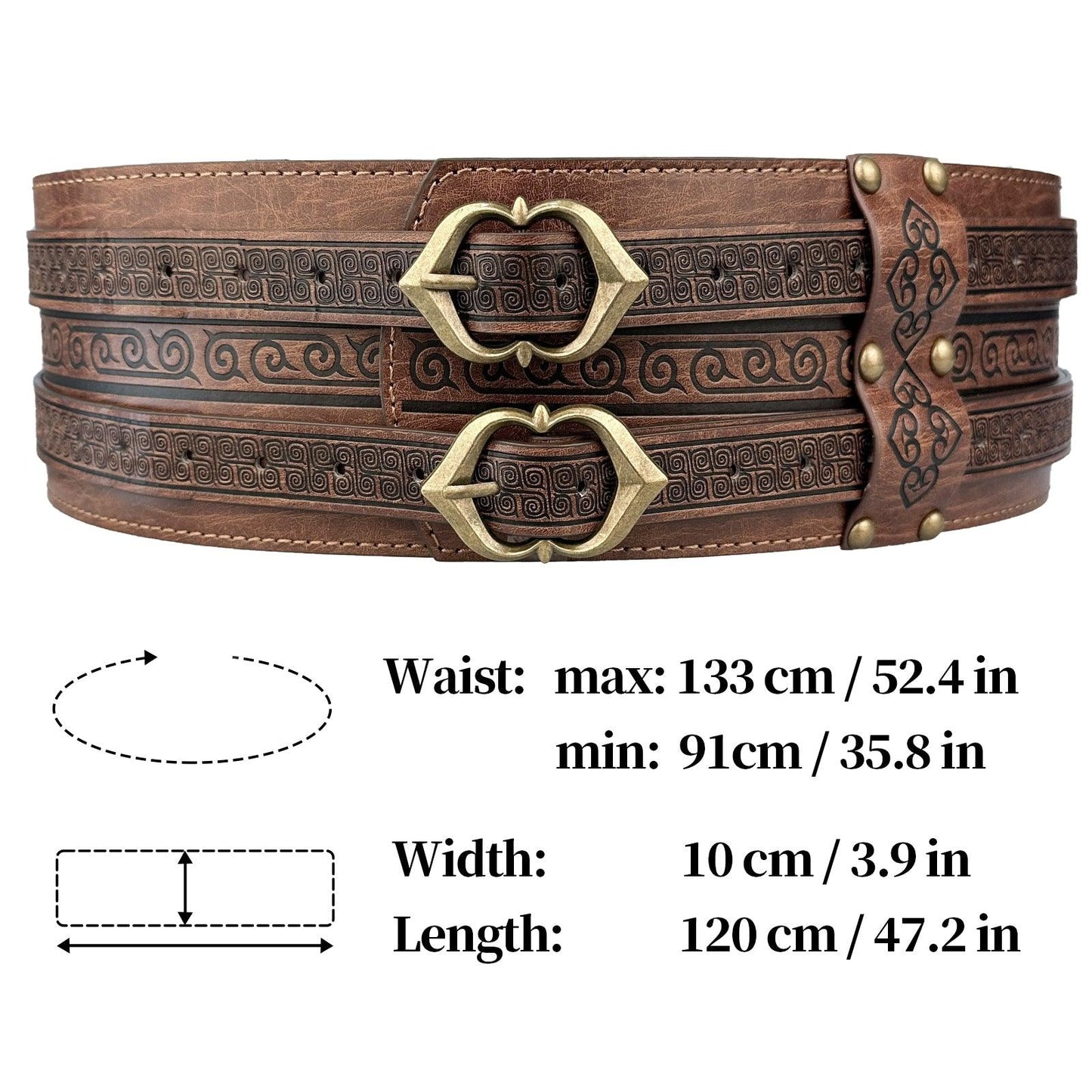 HiiFeuer Viking Wide Belt, Medieval Faux Leather Armor Belt Knight Corset Belt, LARP Costume