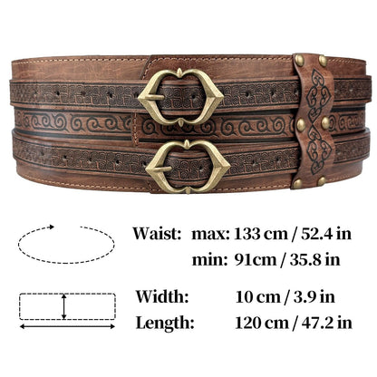 HiiFeuer Viking Wide Belt, Medieval Faux Leather Armor Belt Knight Corset Belt, LARP Costume