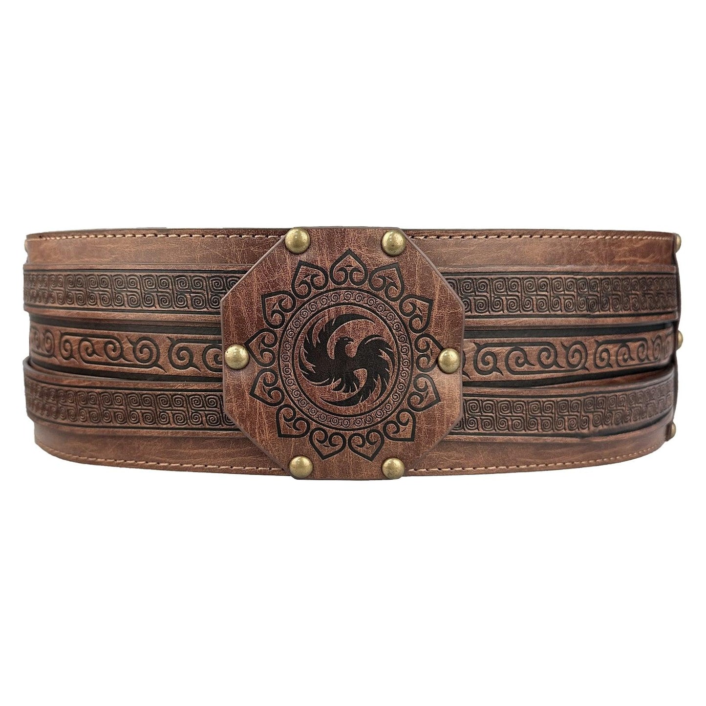 HiiFeuer Viking Wide Belt, Medieval Faux Leather Armor Belt Knight Corset Belt, LARP Costume