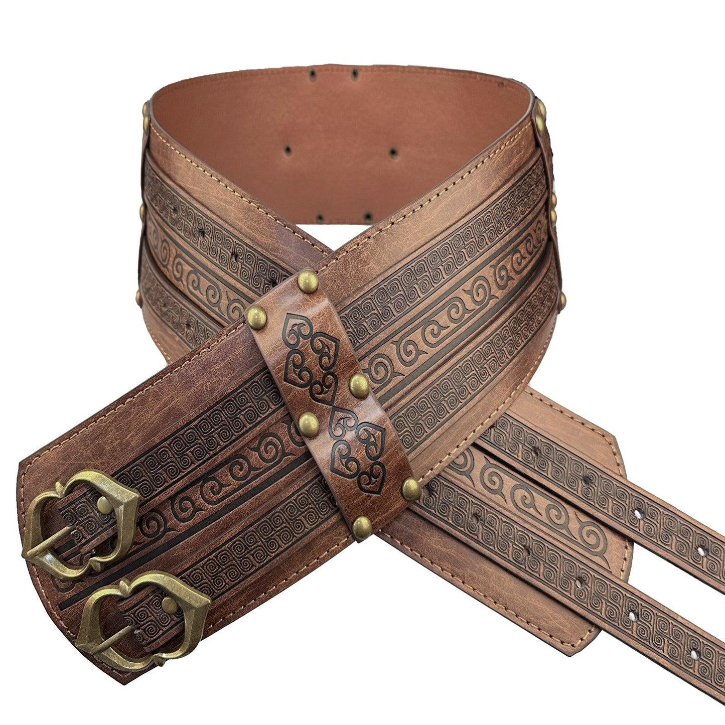 HiiFeuer Viking Wide Belt, Medieval Faux Leather Armor Belt Knight Corset Belt, LARP Costume