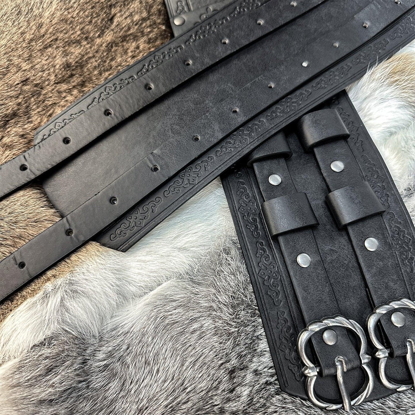 HiiFeuer Viking Wide Belt, Medieval Faux Leather Armor Belt Knight Corset Belt, LARP Costume