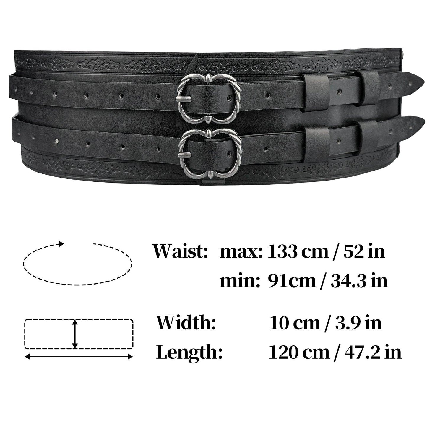 HiiFeuer Viking Wide Belt, Medieval Faux Leather Armor Belt Knight Corset Belt, LARP Costume