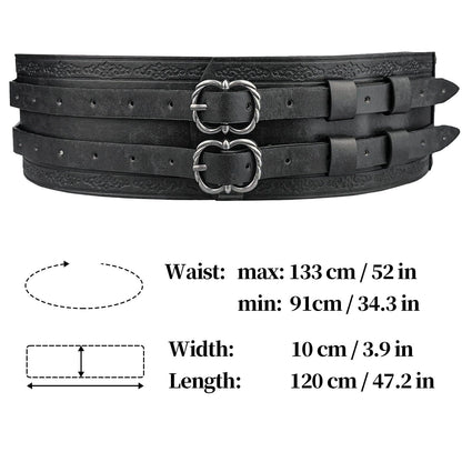 HiiFeuer Viking Wide Belt, Medieval Faux Leather Armor Belt Knight Corset Belt, LARP Costume