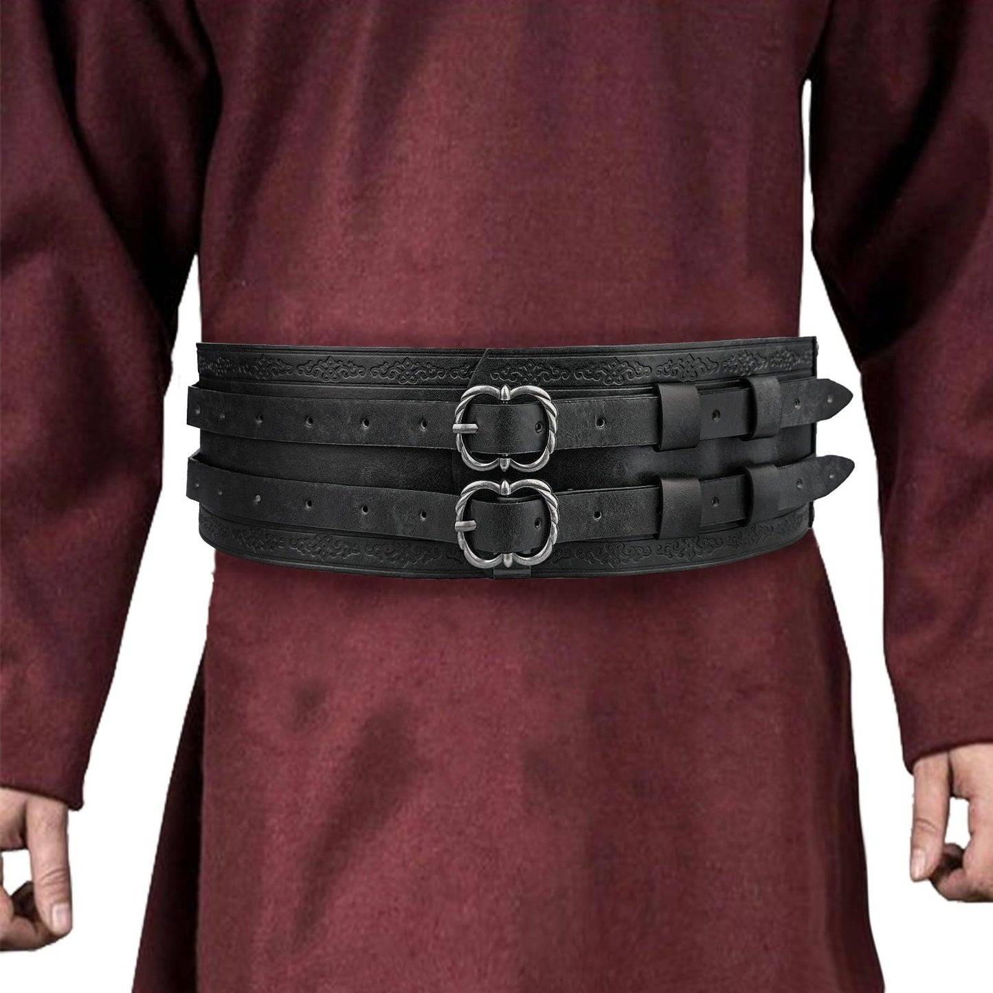 HiiFeuer Viking Wide Belt, Medieval Faux Leather Armor Belt Knight Corset Belt, LARP Costume