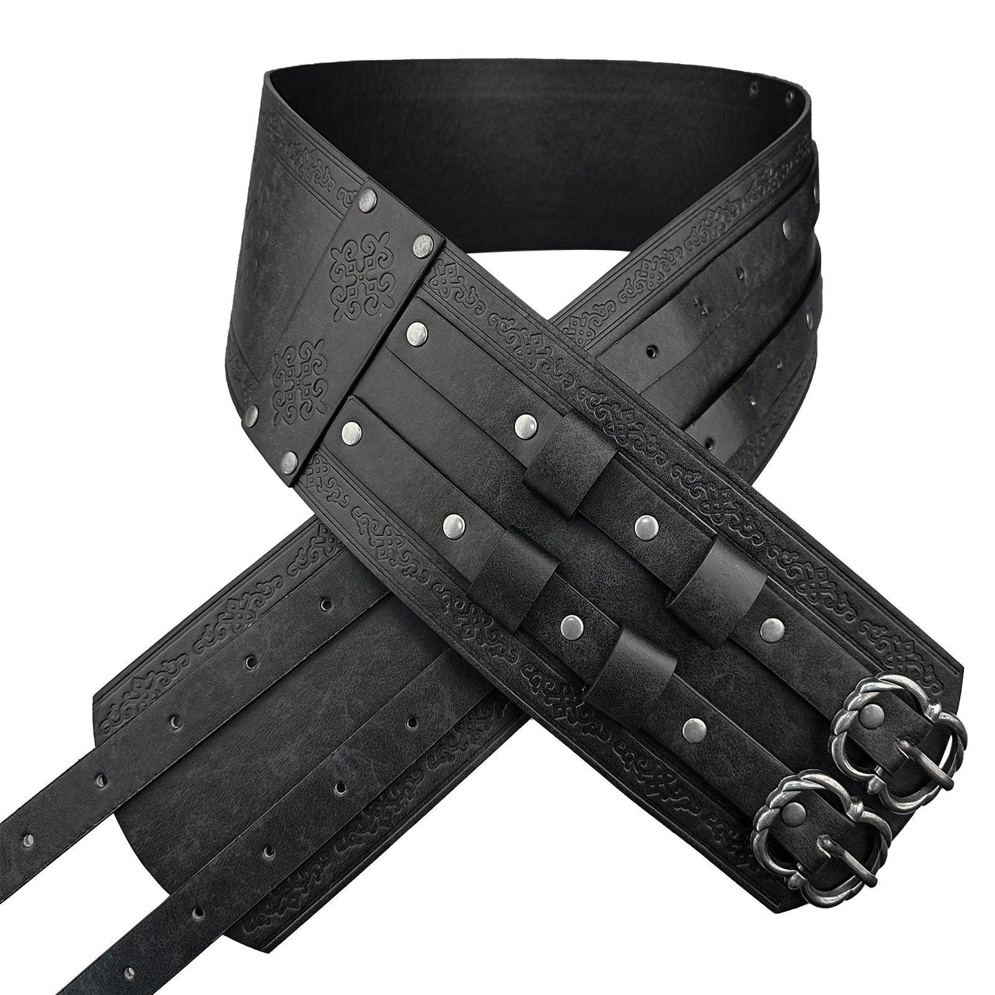 HiiFeuer Viking Wide Belt, Medieval Faux Leather Armor Belt Knight Corset Belt, LARP Costume