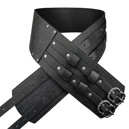 HiiFeuer Viking Wide Belt, Medieval Faux Leather Armor Belt Knight Corset Belt, LARP Costume