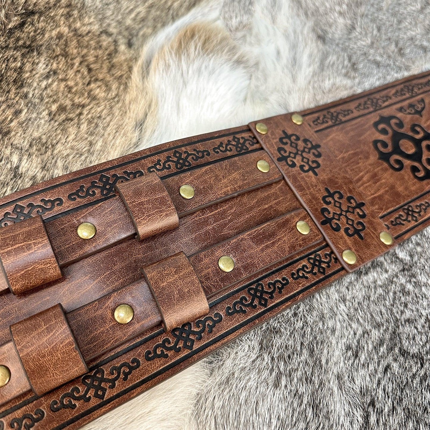 HiiFeuer Viking Wide Belt, Medieval Faux Leather Armor Belt Knight Corset Belt, LARP Costume