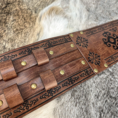 HiiFeuer Viking Wide Belt, Medieval Faux Leather Armor Belt Knight Corset Belt, LARP Costume