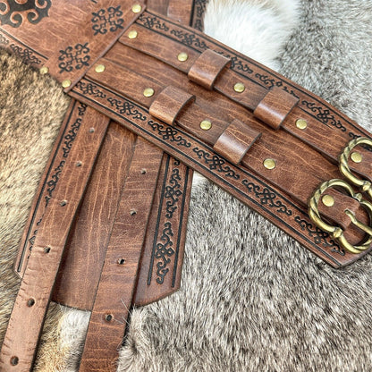 HiiFeuer Viking Wide Belt, Medieval Faux Leather Armor Belt Knight Corset Belt, LARP Costume