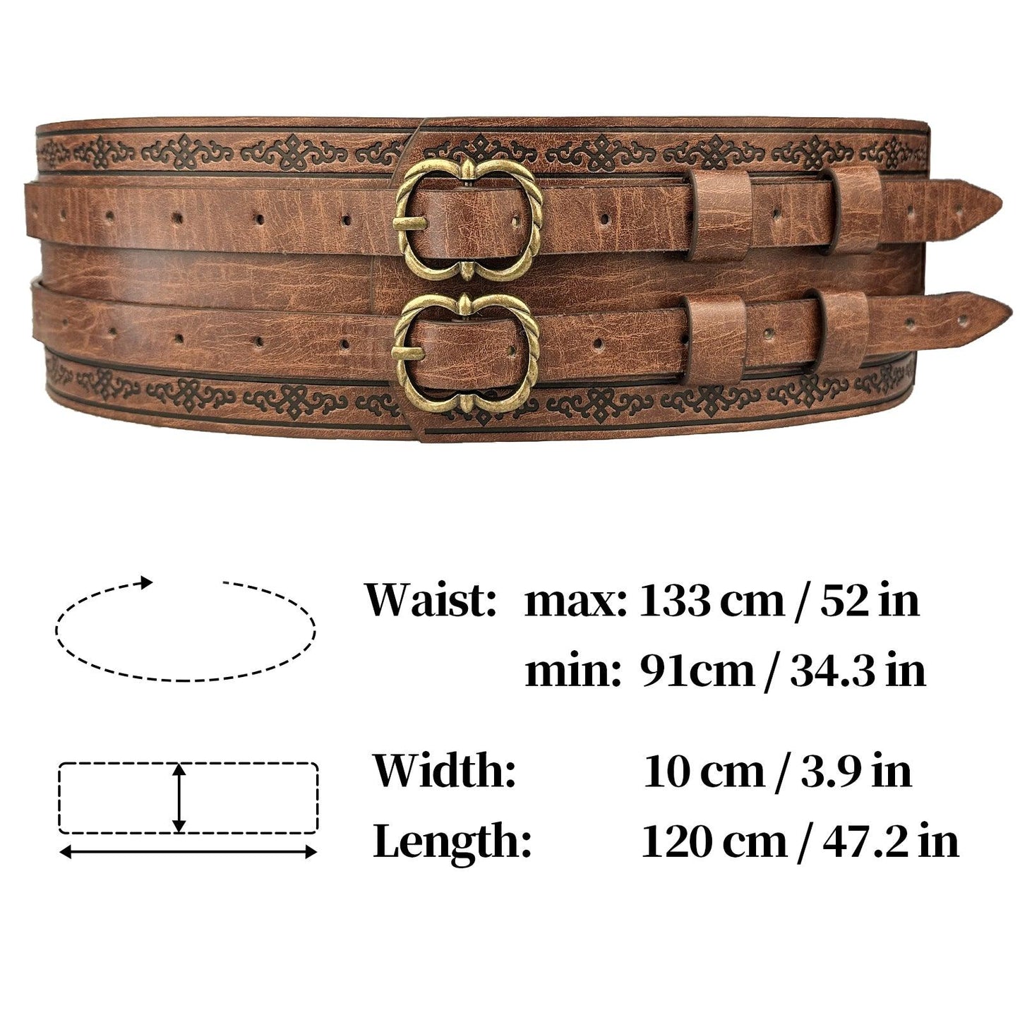 HiiFeuer Viking Wide Belt, Medieval Faux Leather Armor Belt Knight Corset Belt, LARP Costume
